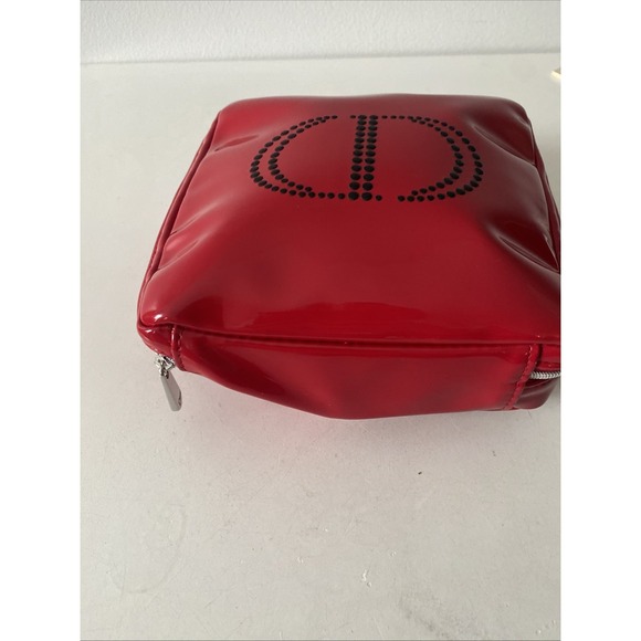 Christian Dior CD Logo Makeup Cosmetic Bag Clutch Pouch Red Black Patent Leather - Picture 5 of 12